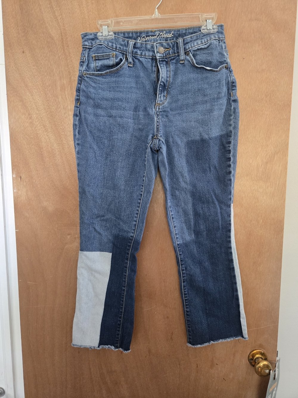 Universal Thread Two-Tone Boot Cut Ankle Jeans in Dark Blue and Light Blue